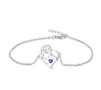 YL Bracciale Madre e Figlia Argento 925 e Settembre Pietra portafortuna Spinello Blu Bracciale Cuore per Mamma Donna,Catena 18-20CM