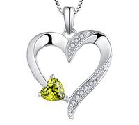 YL Collana cuore Argento 925 tagliato Agosto Pietra portafortuna Peridoto Verde Zirconia Cubica Collana con Ciondolo a Doppio Cuore per Donna, 45-48 cm
