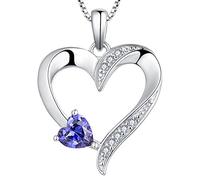 YL Collana cuore Argento 925 tagliato Dicembre Pietra portafortuna Tanzanite Collana con Ciondolo a Doppio Cuore per Donna, 45-48 cm