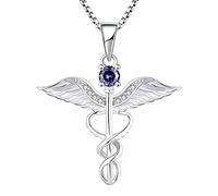YL Collana Infermiera 925 Argento Dicembre Pietra portafortuna Tanzanite Ali d'angelo Registrato RN Caduceus Ciondolo per Donne Infermiera Dottore