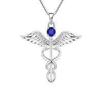 YL Collana Infermiera 925 Argento Settembre Pietra portafortuna Spinello Blu Ali d'angelo Registrato RN Caduceus Ciondolo per Donne Infermiera Dottore