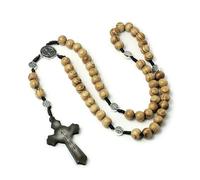 YL - Rosario religioso fatto a mano con ciondolo a forma di Gesù, perline in legno con croce della Vergine Maria, 44+15CM
