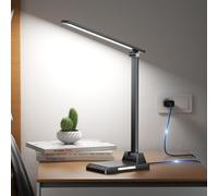 Ylatoial Lampada da Scrivania, Lampada da Tavolo, 5 Modalità di Luce x 10 Livelli di Luminosità, USB Lampada Scrivania, Timer 30/60min Lampada Led da Tavolo, Nero