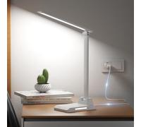 Ylatoial Lampada da Scrivania, Lampada da Tavolo, 5 Modalità di Luce x 10 Livelli di Luminosità, USB Lampada Scrivania, Timer 30/60min Lampada Led da Tavolo, Bianco