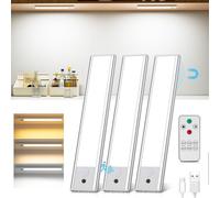 Ylatoial Led Sottopensile Cucina, 20.5CM Luce Armadio LED con Sensore di Movimento, 3000K-6500K Dimmerabile Luce Led Sottopensile con Telecomando per Scale Corridoio Garage Letto -3 Pezzi