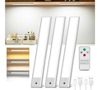 Ylatoial Led Sottopensile Cucina, 31CM Luce Armadio LED con Sensore di Movimento, 3000K-6500K Dimmerabile Luce Led Sottopensile con Telecomando per Scale Corridoio Garage Letto -3 Pezzi