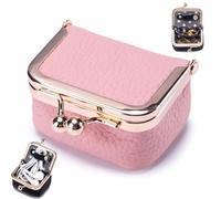 YLBHYIRSJF Genuine Leather Mini Jewelry Box, Portable Travel Jewelry Organizer Case for Women, Vintage Coin Purse with Kiss Lock for Rings, Earrings, Necklaces, Bracelets (Pink)