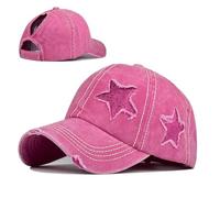 YLCYDLYU Cappellino con Visiera Retro Y2K Stella Lavata Denim Hole Stella Berretto da Baseball Snapback Cappelli Cappelli Uomini Donne Cappelli-Vino Rosso-Taglia Unica