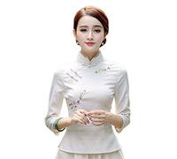 YLfly Camicia cinese con colletto alla coreana Qipao Top Camicetta tradizionale da donna, Beige, 34