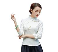 YLfly Camicia cinese con colletto alla coreana Qipao Top Camicetta tradizionale da donna, bianco, 38