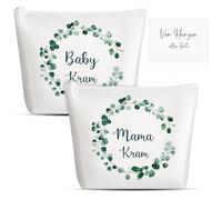 Ylinge 3 Pezzi Regali per Future Mamme Borsa per Cosmetici Mama Kram Regali di Nascita Biglietto di Auguri di Foglie di Eucalipto Herzen alles gute Custodia con Cerniera per Donne Incinte
