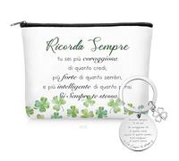 Ylinge Set di Regalo per Colleghe Portachiavi Incisi Con Ricorda Sempre Tu Sei Più Coraggiosa Colleghi Amiche per Borsa per Trucco in Tela Portachiavi in Acciaio Inossidabile con Ciondolo Trifoglio