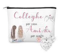 Ylinge Set Regalo per Collega e Amica Borsa Cosmetica e Portachiavi con Scritta Colleghe per Caso Amiche per Scelta Trousse per Trucchi in Tela Pochette per Collega Donna Regalo di Compleanno