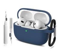 YLK Custodia per Airpods Pro 2 Custodia Cover, Silicone Protective Case for Apple Airpods Pro 2nd/1st Generation Charging Case with Moschettone and kit di pulizia (Blu scuro)