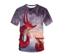 YLLMNOBN Camicia a Maniche Corte da Uomo in Stile Harajuku, con Stampa 3D di Volpe Rossa, Ideale per L'Estate, Casual e alla Moda.