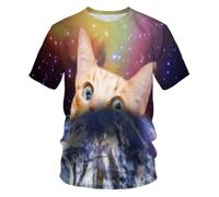 YLLMNOBN Maglietta da Uomo con Stampa 3D di Un Simpatico Gatto e Cielo Stellato, Maniche Corte, Ideale per Fitness, Corsa, Sport, Casual e Comoda.