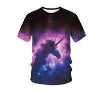 YLLMNOBN T-Shirt a Maniche Corte da Uomo Estiva alla Moda con Stampa 3D di Un Cielo Stellato e Un Cavallo al Galoppo, Stile Harajuku.