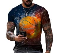 YLLMNOBN T-Shirt con Stampa 3D Cool Ice And Fire Basketball, Top Casual a Maniche Corte da Uomo per Le Vacanze estive al Mare.