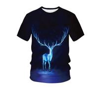 YLLMNOBN T-Shirt da Uomo a Maniche Corte e vestibilità Ampia con Stampa 3D di Renne Blu stellate, Perfetta per L'Estate.