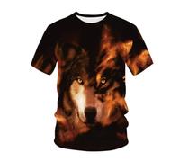YLLMNOBN T-Shirt da Uomo con Stampa 3D di Testa di Lupo e Fiamme, Ideale per L'Estate, a Maniche Corte e vestibilità Ampia.