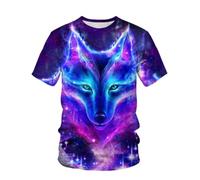 YLLMNOBN T-Shirt da Uomo con Stampa 3D Iridescente a Tema Animale, con Volpe e Lupo, Modello Ampio e Casual a Maniche Corte, Ideale per L'Estate.