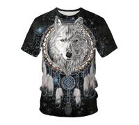YLLMNOBN T-Shirt da Uomo DreamNet con Stampa 3D a Testa di Lupo e Piuma, Maniche Corte, Ideale per Fitness, Corsa, Sport e Tempo Libero.