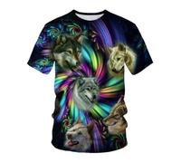 YLLMNOBN T-Shirt Estiva a Maniche Corte con Stampa 3D di Una Testa di Lupo a Spirale Colorata, Divertente e Unisex.