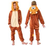 YLLSOPHAN Pigiama invernale con cappuccio per ragazzi e ragazze, unisex, motivo animale, mucca, dinosauro, rana, koala, coniglio, panda, tuta in pile morbida con spessore extra, Leone, 5-6 Years