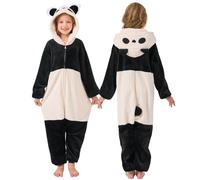 YLLSOPHAN Pigiama invernale con tutina per ragazzi e ragazze, unisex, con cappuccio, animale, mucca, dinosauro, rana, koala, coniglio, panda, in pile morbido, extra spessore, Panda, 9-10 Years