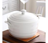 YLME Zuppiera in Ceramica con Coperchio - Design Bianco Elegante, per la Cucina Domestica del Ristorante,2200ml