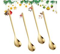 Ylnailky Cucchiai Natalizi per Caffè,4 Pezzi Posate In Acciaio Inossidabile | Cucchiai da Dessert per le Festività - per Cucina Casa Party Planner Collezionisti Cena Stagionale Display Dessert Torta