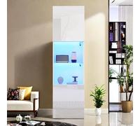 YLSZHY Armadietto con display a LED lucido, credenza alta con ripiano in vetro e 2 ante, moderna, autoportante, libreria, vetrina per soggiorno (bianco, 45 x 35 x 160 cm)