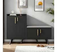 YLSZHY Panca portascarpe con contenitore e 4 ante, moderno mobiletto portascarpe in legno con seduta imbottita, scarpiera per corridoio, ingresso, soggiorno, camera da letto (Nero, 4 Porte)