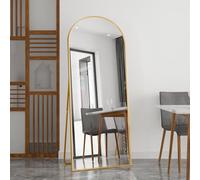 YLSZHY Specchio ad arco a figura intera, 180 x 80 cm, autoportante, con cornice in lega di alluminio, montaggio a parete o appoggiato, specchio da toeletta per camera da letto e soggiorno (Oro)