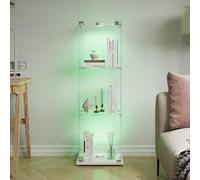 YLSZHY Vetrina in vetro con 3 ripiani, 1 anta e luce LED, vetrina indipendente con serratura, mobiletto portaoggetti da collezione per soggiorno, camera da letto, bar (3 ripiani 1 porta-A, Bianco)