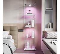 YLSZHY Vetrina in vetro con 4 ripiani, 1 anta e luce LED, vetrina indipendente con serratura, mobiletto portaoggetti da collezione per soggiorno, camera da letto, bar (4 ripiani 1 porta-A, Bianco)