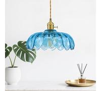 YLTLINK Lampadario a sospensione in vetro blu plafoniera Design lampadario a fiore bronzo vintage E26/E27 sospensioni per illuminazione interna altezza regolabile plafoniera cucina/soggiorno/sala da