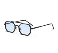 YLTPHD Occhiali da sole a doppio ponte per uomo e donna, con montatura in metallo UV400, lenti sfumate trasparenti, nero e blu sfumato.
