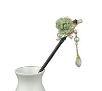YLWX Bastoncini for Capelli Lunghi In Legno Stile Antico Stile Antico Hanfu Hairpin Osmanthus Gardenia Plum Blossom Farfalla Bacchette Bastoncini for Capelli (Color : Green flowers)