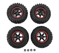Ylwxzenith 4PCS 1.9in Tire Wheel Hub for 1/10 RC Crawler, Rubber Material with Strong Grip Pattern, Red Frame 6 Holes Design, Shock RC Car Part, Compatible with Axial HSP Redcat TR