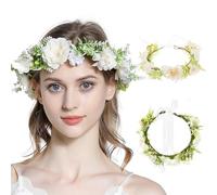 YLYSLFC Corona di fiori per capelli bianco verde copricapo da sposa corona di fiori con copricapo bohémien fascia floreale fatta a mano corona matrimonio