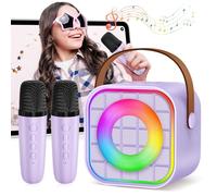 YLYYCC Mini macchina per karaoke con 2 microfoni wireless, altoparlante Bluetooth portatile viola per bambini, giocattoli di compleanno per adolescenti, idee regalo per ragazze di età 4, 5, 6, 7, 8,