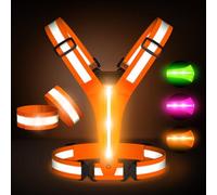 Ylzzrs Gilet Riflettente a LED per Running, per Camminate notturne, Ricaricabile, LED Riflettente, Alta visibilità, con Vita Regolabile e Spalla, Bracciale Riflettente per Uomo e Donna (Arancione)