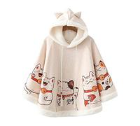YM Youmu, mantello invernale in pile con cappuccio e poncho giapponese Kawaii Gatto portafortuna. Taglia unica