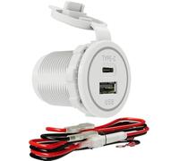 YM1218 USB tipo C 12 V PD30 W Fast CHERGER impermeabile con tappo tipo C USB presa di ricarica auto 12 V/24 V per auto, barca, golf car, autobus, camper, golf, automotive Marine ATV Truck (15 W bianco
