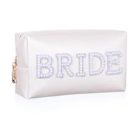 Ymapinc Trousse per trucco da sposa, regalo per damigella d'onore, impermeabile, da viaggio, per uomini, donne, addio al celibato e fidanzato, regalo per trucco, con perla bianca, bianco, minimalista