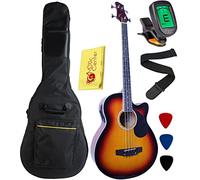 YMC Basso acustico-elettrico a 4 corde con equalizzatore a 4 bande, truss rod regolabile, custodia, tracolla, plettri (Sunburst)
