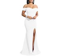 YMDUCH Abito da Sera Lungo Formale da Donna con Spalle Scoperte e Spacco Alto, Bianco, XX-Large