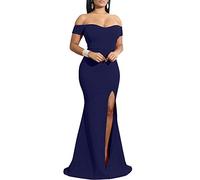 YMDUCH Abito da Sera Lungo Formale da Donna con Spalle Scoperte e Spacco Alto, Navy, M
