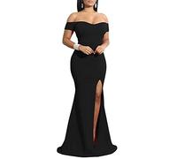 YMDUCH Abito da Sera Lungo Formale da Donna con Spalle Scoperte e Spacco Alto, Nero, XX-Large